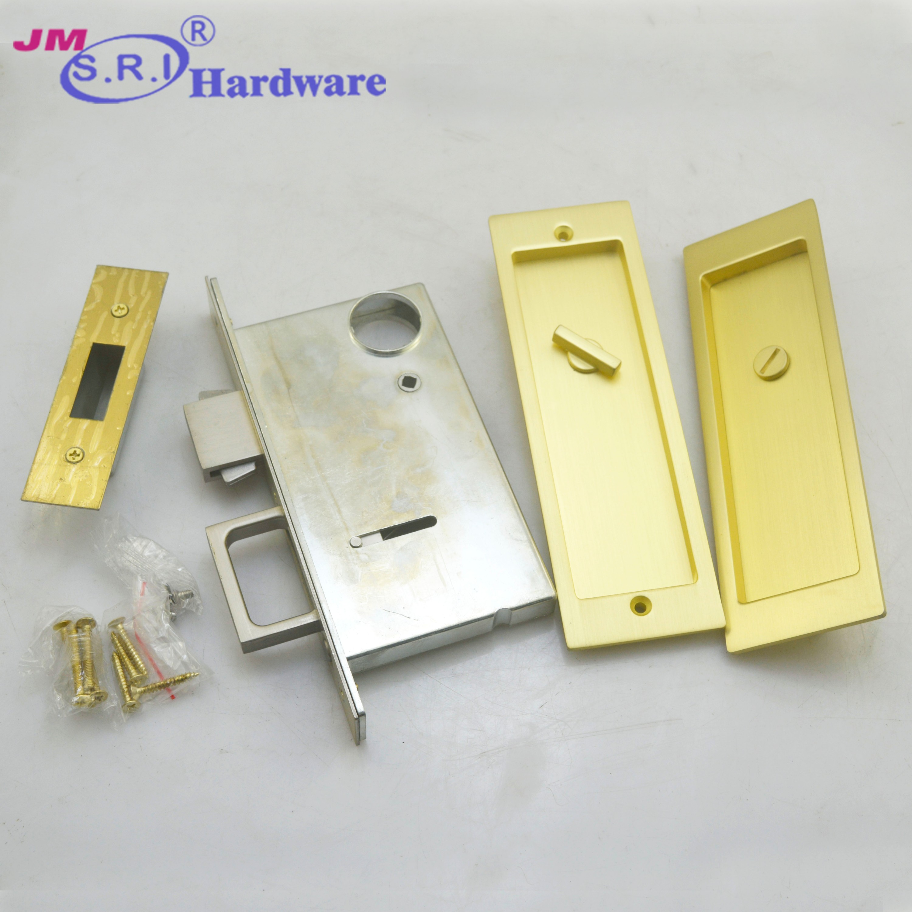 SL-038 Satin Golden Privacy Single Cylinder Pocket Door Lock